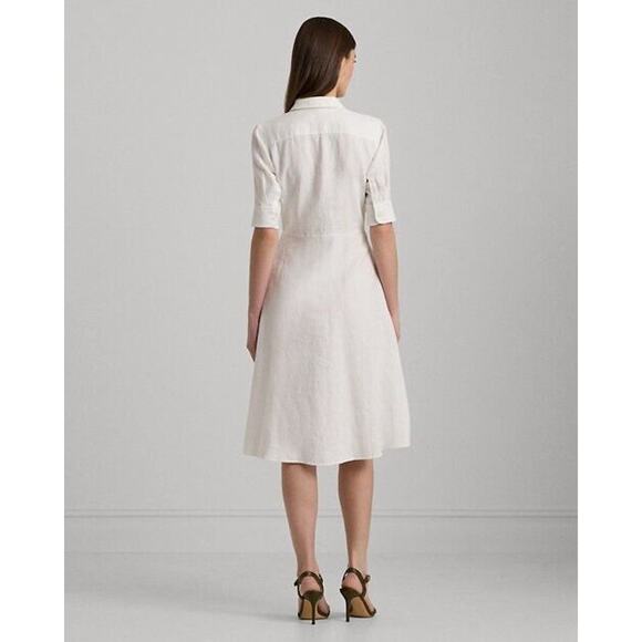 LAUREN RALPH LAUREN 100% Linen Fit & Flare Shirtdress 20W White Pockets NWT - Picture 4 of 10